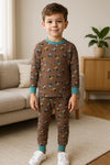 Royal Boys Sets Farm Tractor Boy Full Sleeves Pajama Set- Brown