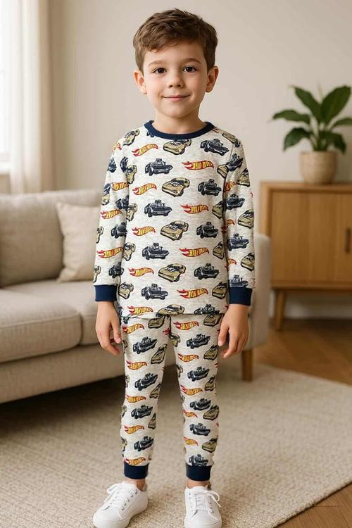 Royal Boys Sets Hot Wheels Boy Full Sleeves Pajama Sets- Grey