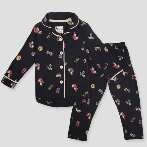 Royal Boys Sets Lucky Boys Full Sleeves Button Pajama Set - Black