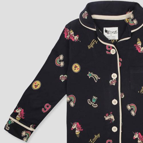Royal Boys Sets Lucky Boys Full Sleeves Button Pajama Set - Black
