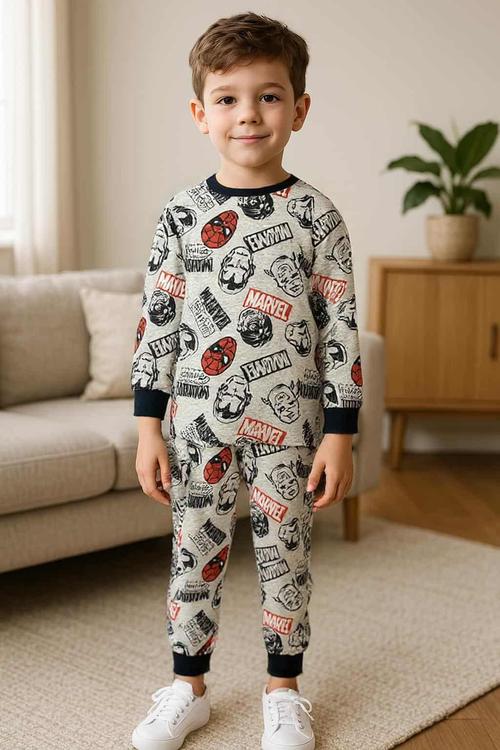 Royal Boys Sets Marvel Boy Full Sleeves Pajama Sets- Grey