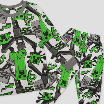 Royal Boys Sets Minecraft Boys Full Sleeves Pajama Set- Green