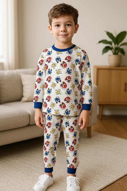Royal Boys Sets Sonic Boy Full Sleeves Pajama Sets- Grey