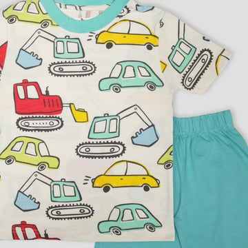 Royal Boys Short Sets Cars Boys Shorts Set - White-Blue