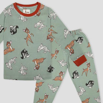 Royal Disney Girls Sets Deer Girls Full Sleeves Pajama Set- Dark Green