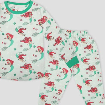 Royal Disney Girls Sets Mermaid Girls Full Sleeves Pajama Set- Green