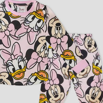 Royal Disney Girls Sets Minnie Donald Girls Full Sleeves Pajama Set- Pink