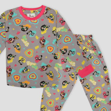 Royal Disney Girls Sets Power Puff Girls Full Sleeves Pajama Set- Brown