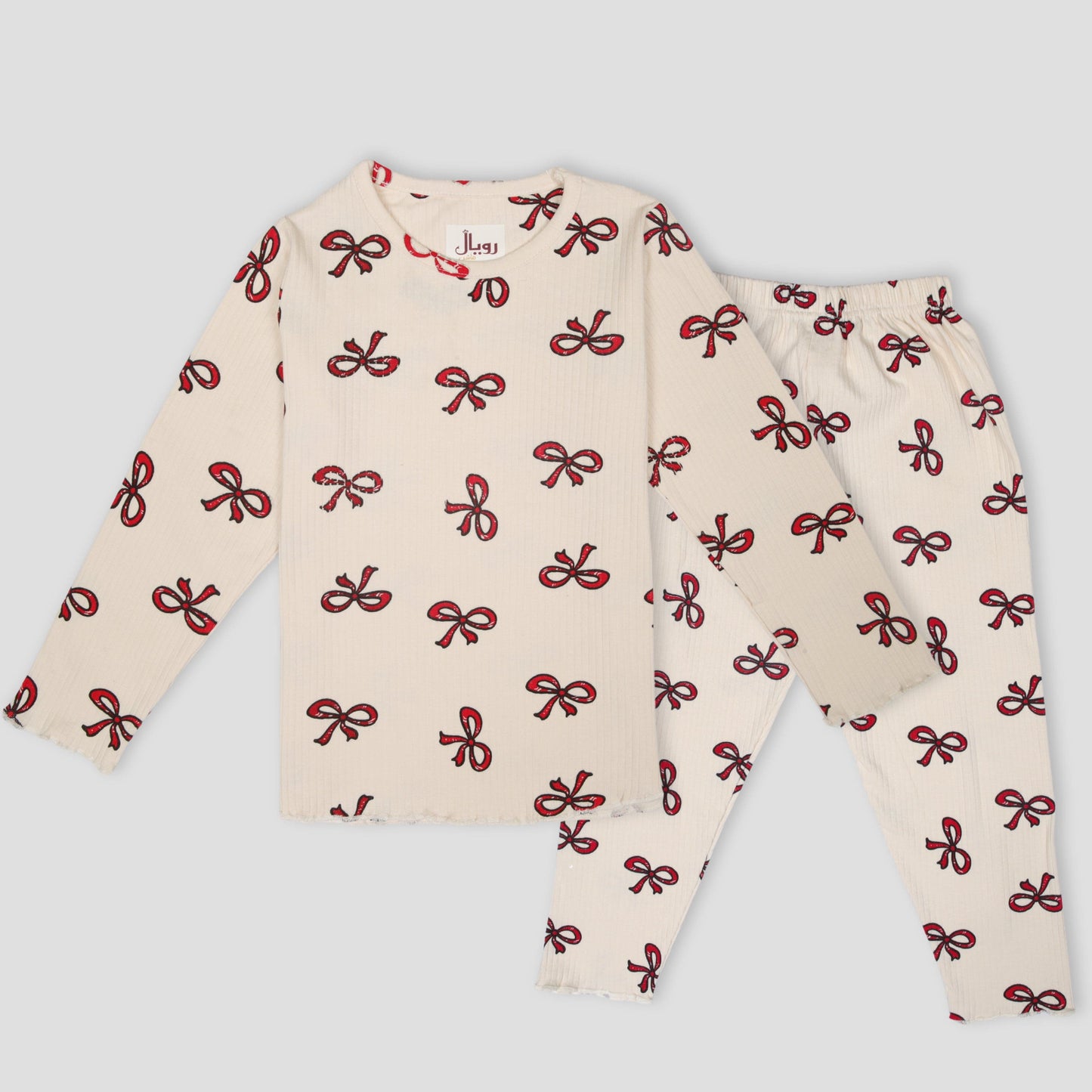 Royal Girls Sets Bow Girls Full Sleeves Pajama Set - Cream