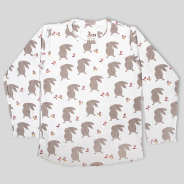 Royal Girls Sets Bunny Girls Full Sleeves Pajama Set - White