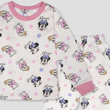 Royal Girls Sets Daisy Girls Full Sleeves Pajama Set - White