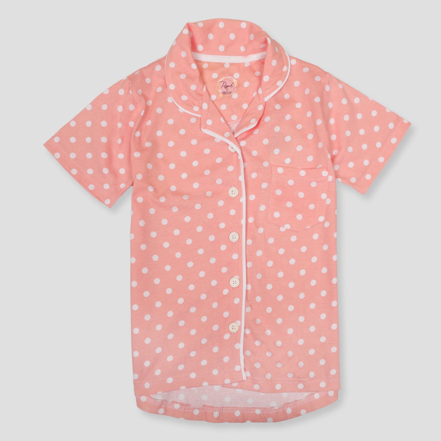 Royal Girls Sets Dotted Girls Button Pajama Set - Peach