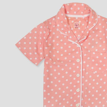 Royal Girls Sets Dotted Girls Button Pajama Set - Peach