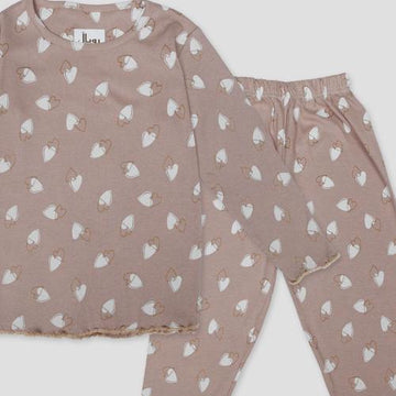 Royal Girls Sets Double Heart Girls Full Sleeves Pajama Set- Brown