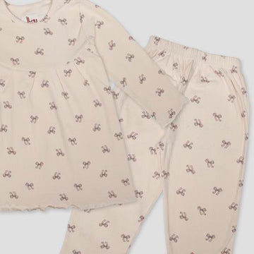 Royal Girls Sets Fancy Bow Girls Full Sleeves Pajama Set- Yellow