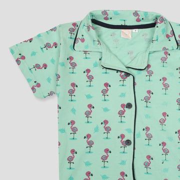 Royal Girls Sets Flamingo Girls Button Pajama Set - Green