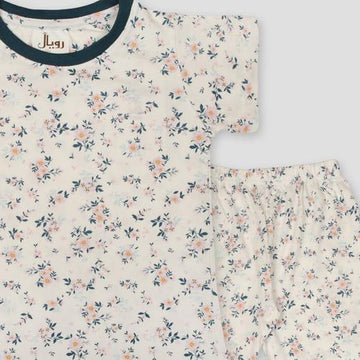 Royal Girls Sets Floral Girls Pajama Set - OffWhite