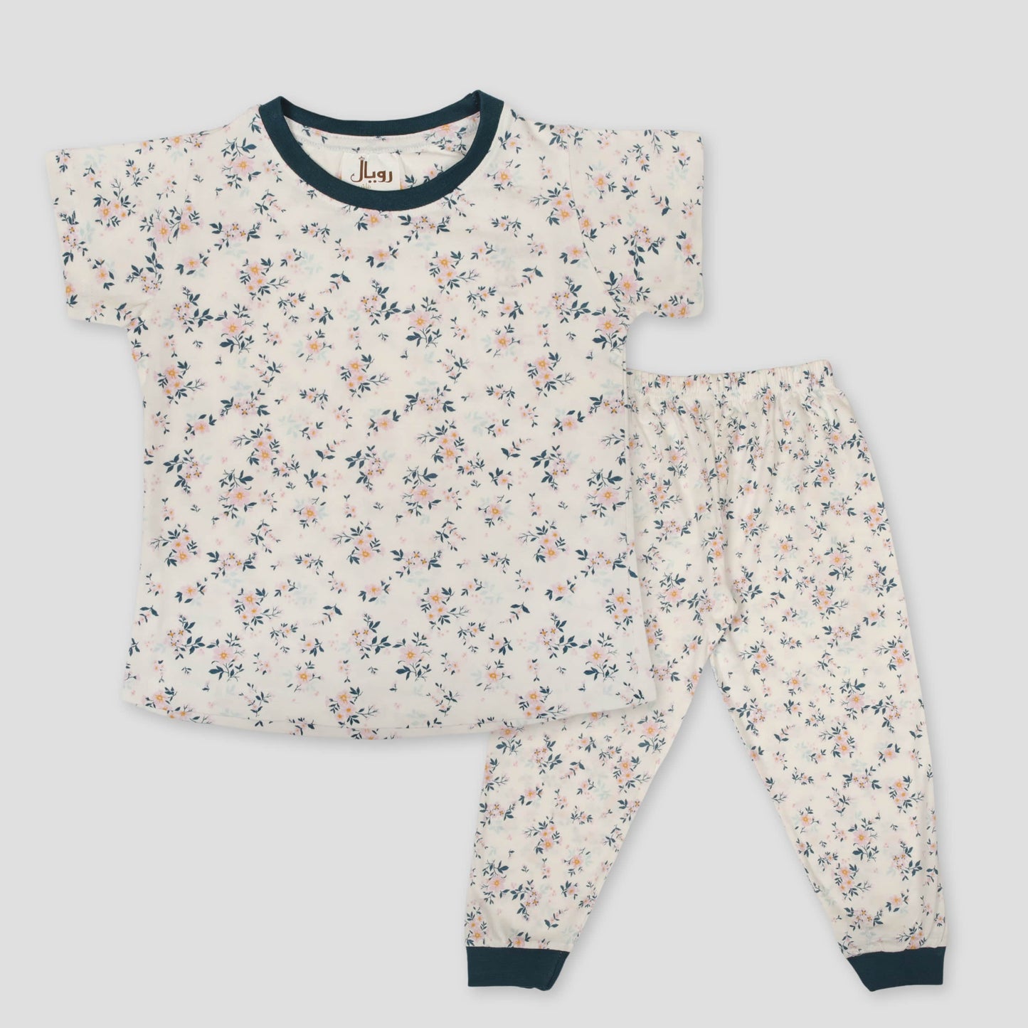 Royal Girls Sets Floral Girls Pajama Set - OffWhite