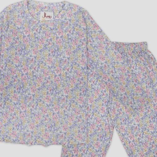 Royal Girls Sets Floral Hugs Girls Full Sleeves Pajama Set- Lavender
