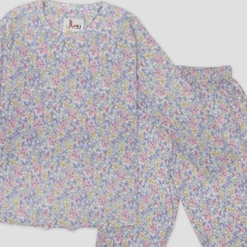 Royal Girls Sets Floral Hugs Girls Full Sleeves Pajama Set- Lavender