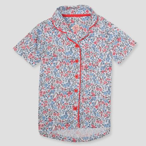 Royal Girls Sets Floral Prints Girls Button Pajama Set - Multicolor