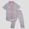 Royal Girls Sets Floral Prints Girls Button Pajama Set - Multicolor