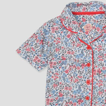 Royal Girls Sets Floral Prints Girls Button Pajama Set - Multicolor