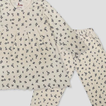 Royal Girls Sets Flower Boquete Girls Full Sleeves Pajama Set- Yellow