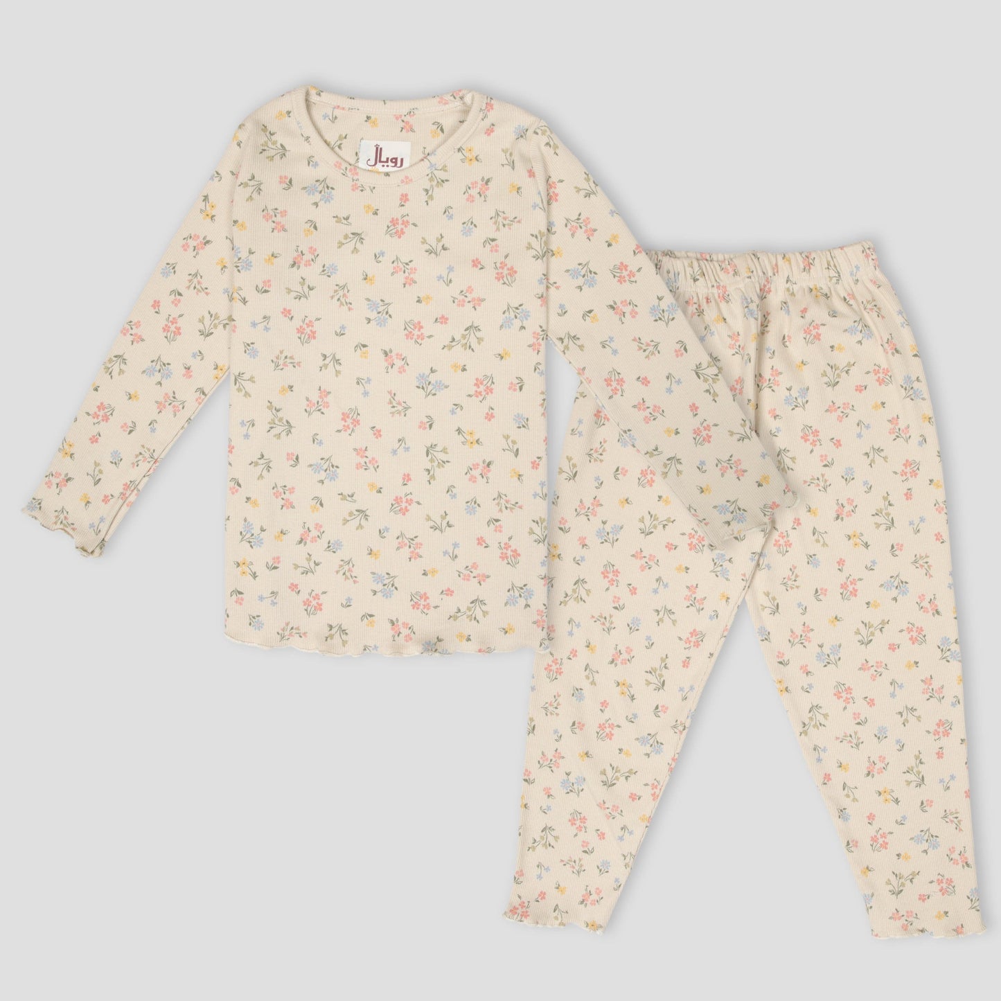 Royal Girls Sets Flower Buds Girls Full Sleeves Pajama Set - Cream