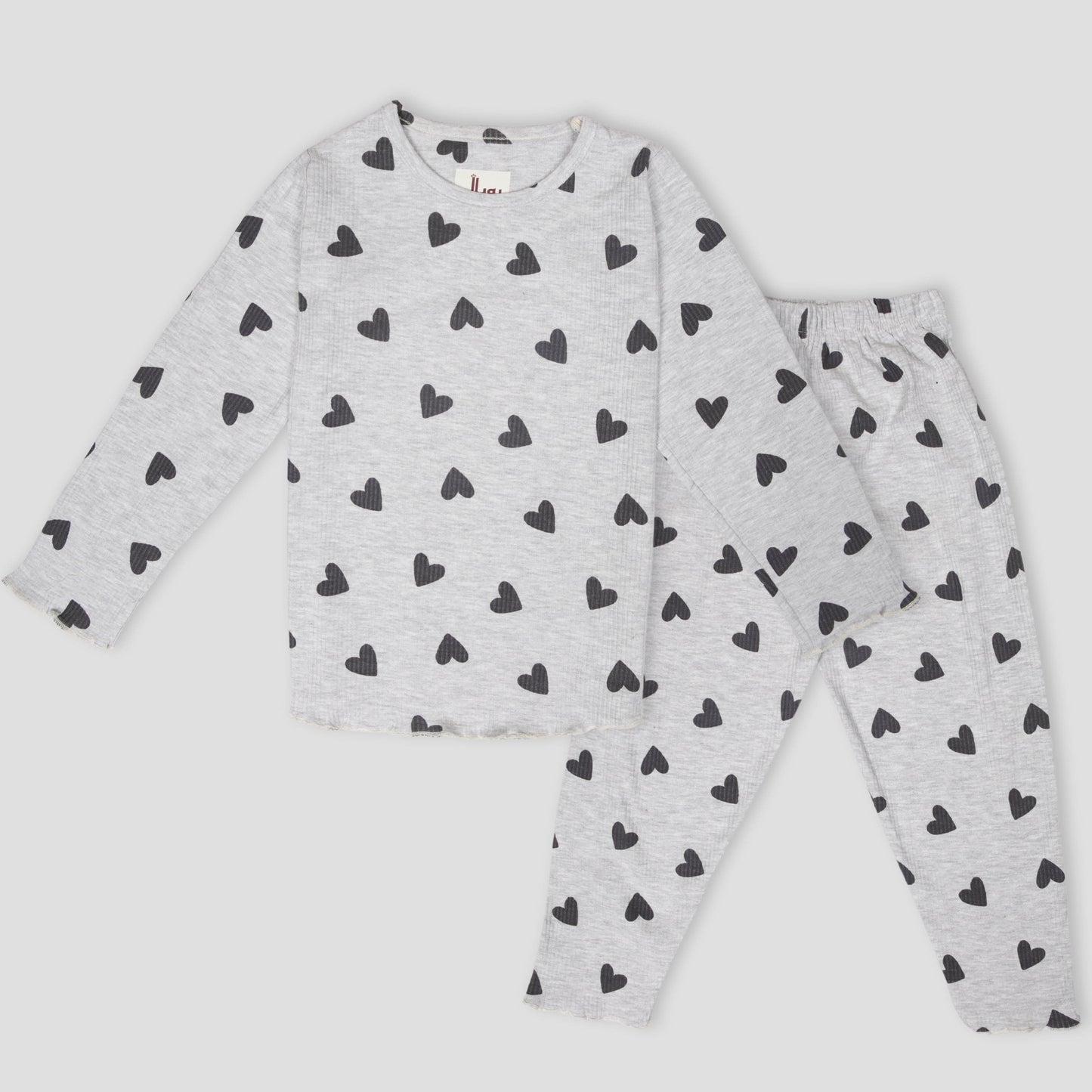 Royal Girls Sets Heart Girls Full Sleeves Pajama Set - Grey