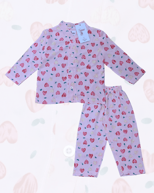 Royal Girls Sets Heart Girls Woven Rayon Button Pajama Set - White