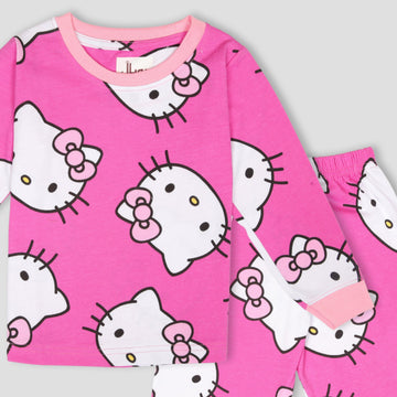 Royal Girls Sets Hello Kitty Girls Full Sleeves Pajama Set - Pink