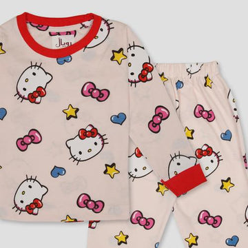 Royal Girls Sets Hello Kitty Girls Full Sleeves Pajama Set - Red