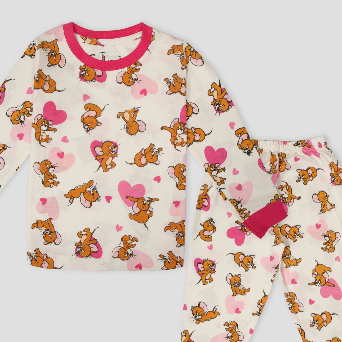 Royal Girls Sets Jerry Mouse Girls Full Sleeves Pajama Set - Pink