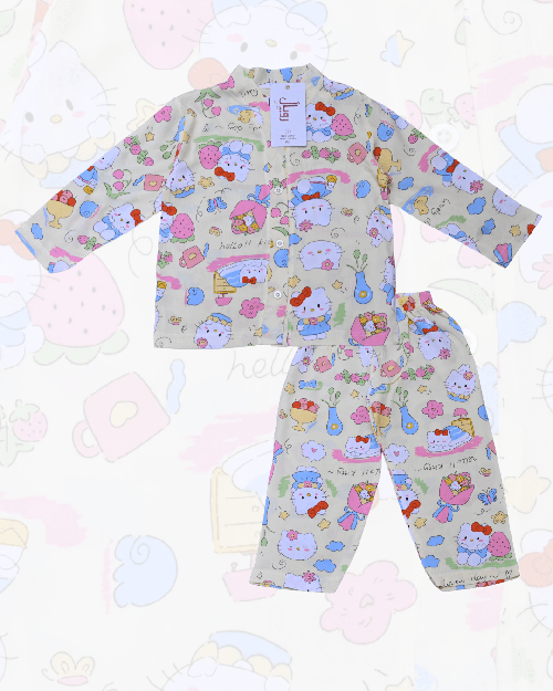 Royal Girls Sets Kitty Girls Woven Rayon Button Pajama Set - Cream