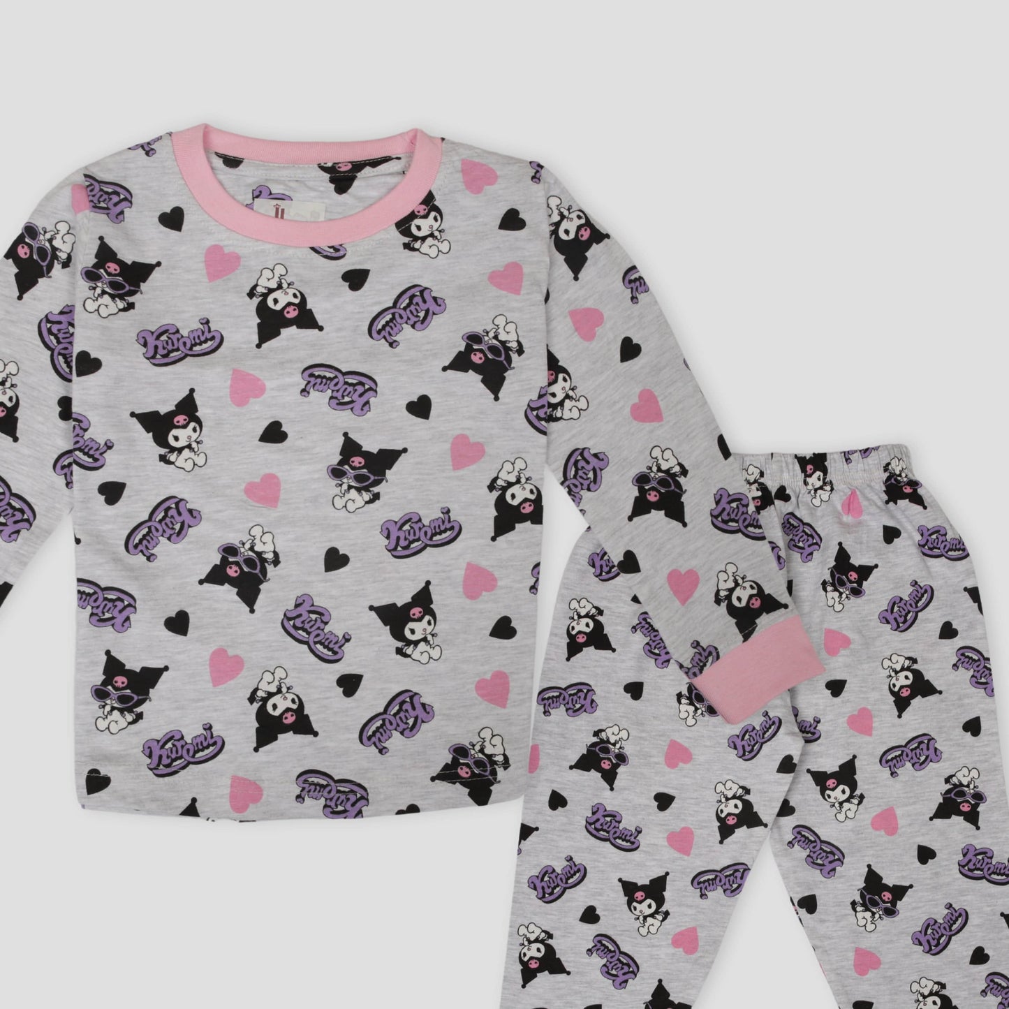 Royal Girls Sets Kuromi Girls Full Sleeves Pajama Set - Grey