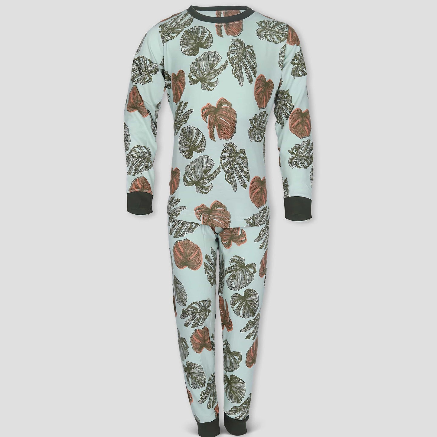 Royal Girls Sets Leaf Girls Full Sleeves Pajama Set - Green