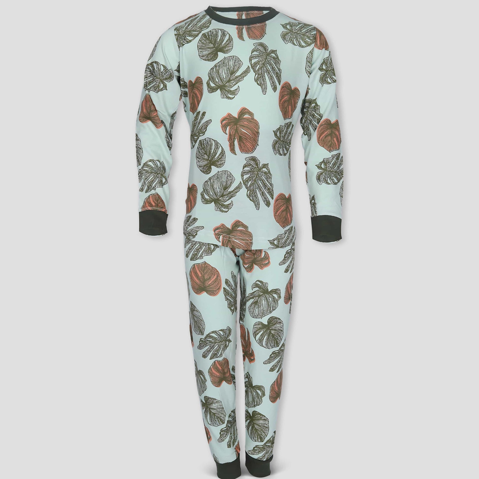 Royal Girls Sets Leaf Girls Full Sleeves Pajama Set - Green