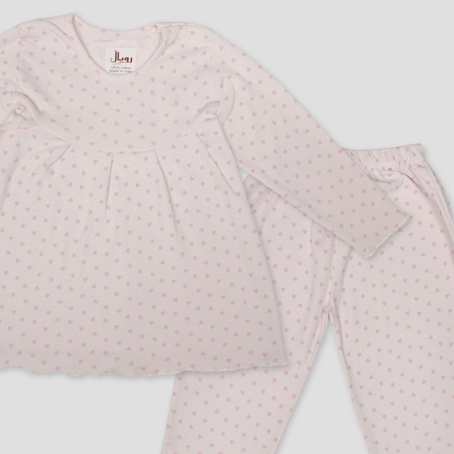 Royal Girls Sets Little Hearts Girls Full Sleeves Pajama Set- Pink