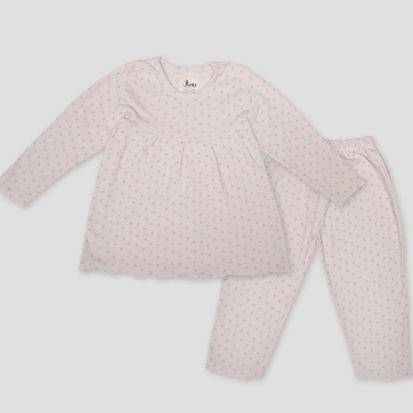 Royal Girls Sets 3 yr Little Hearts Girls Full Sleeves Pajama Set- Pink