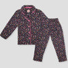 Royal Girls Sets Midnight Bloom Girls Full Sleeves Button Pajama Set - Black