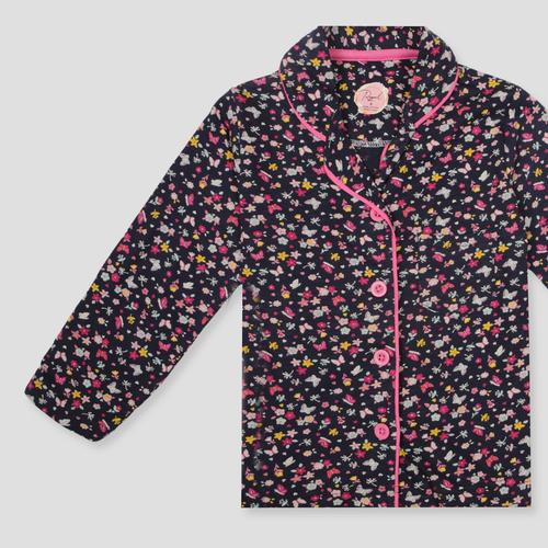 Royal Girls Sets Midnight Bloom Girls Full Sleeves Button Pajama Set - Black