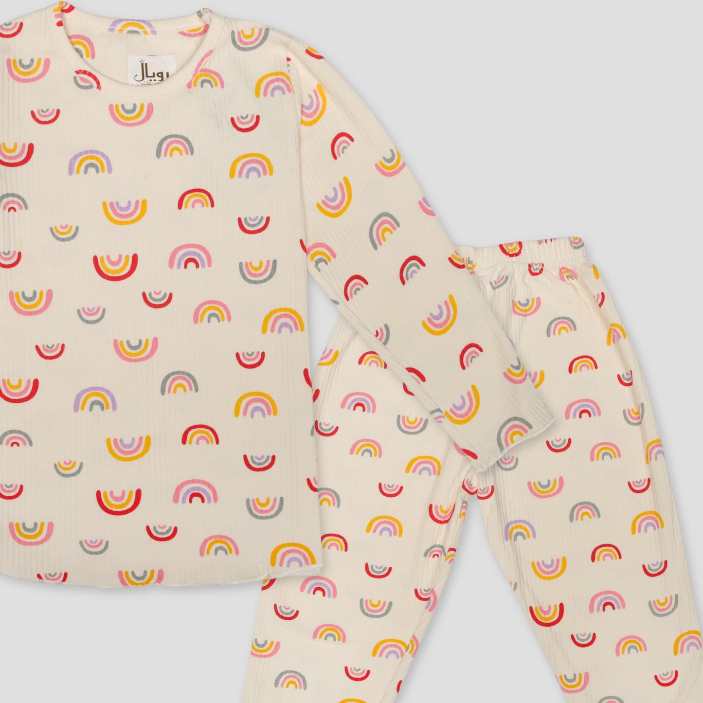 Royal Girls Sets Rainbow Girls Full Sleeves Pajama Set- Off White