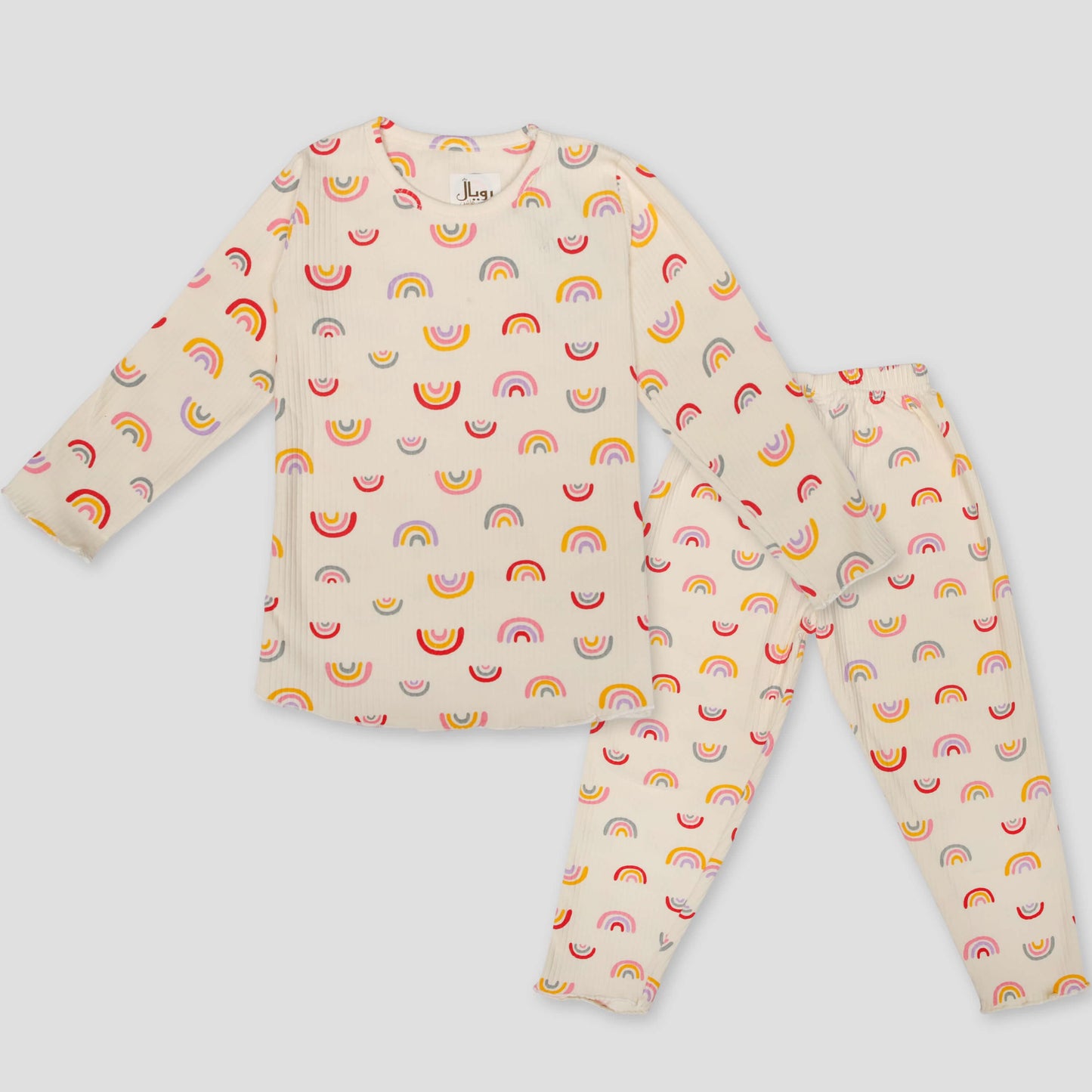 Royal Girls Sets 3 yr Rainbow Girls Full Sleeves Pajama Set- Off White
