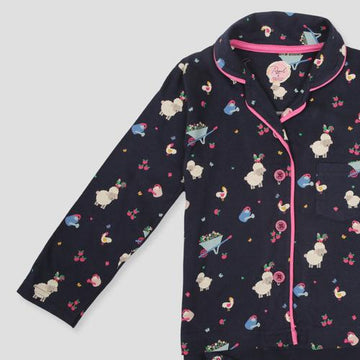 Royal Girls Sets Sheep Girls Full Sleeves Button Pajama Set - Black
