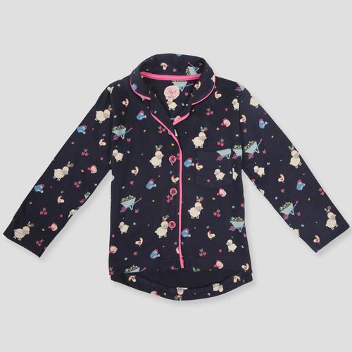 Royal Girls Sets Sheep Girls Full Sleeves Button Pajama Set - Black