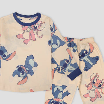 Royal Girls Sets Stitch Girls Full Sleeves Pajama Set - Cream