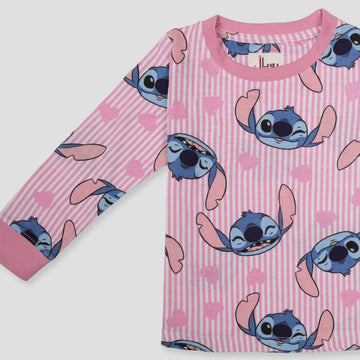Royal Girls Sets Stitch Girls Full Sleeves Pajama Set - Pink