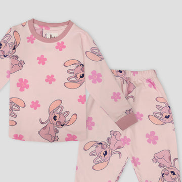 Royal Girls Sets Stitch Girls Full Sleeves Pajama Set - Pink