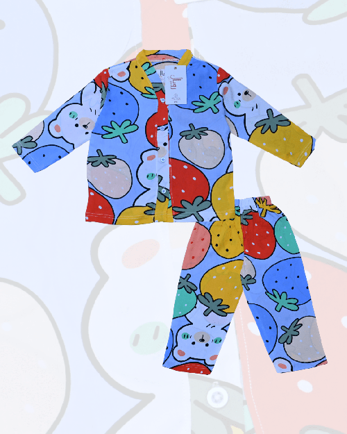 Royal Girls Sets Strawberry Girls Woven Rayon Button Pajama Set - Blue